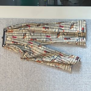 Wide legged printed satin slacks